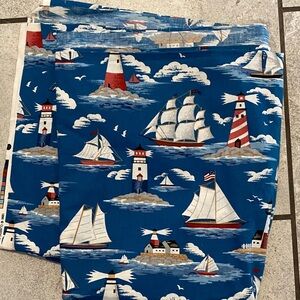 Nautical Themed Fabric with Sailboats and Lighthouses